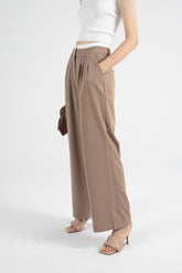 Contrast Color Waistband Trousers In Almond - Fronts Australia
