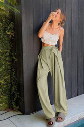 Wide Leg Trousers Wrap Detail in Olive - Fronts Australia