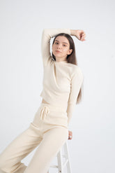 Ruby Rib Knit Top In Beige - Fronts Australia