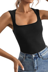 Square Neck Tank Top In Black - Fronts Australia