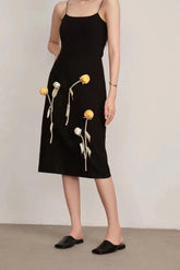 Bianca 3D Flower Midi Skirt In Black - Fronts Australia