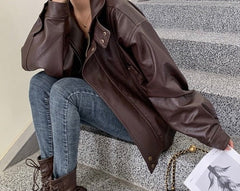 Teresa Leather Jacket in Reddish Brown