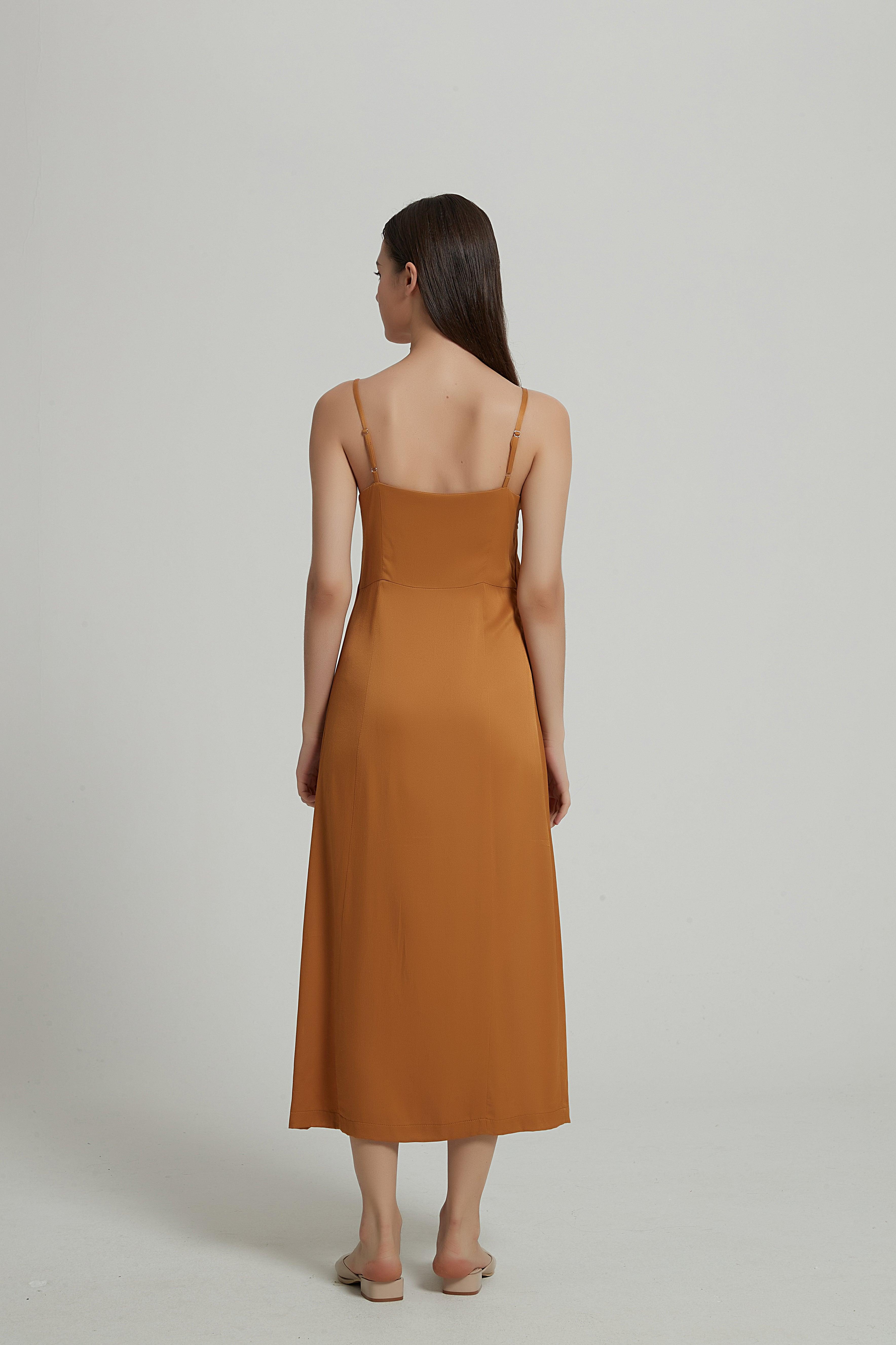 Katrina Twist Front Slip Dress in Caramel - Fronts Australia 