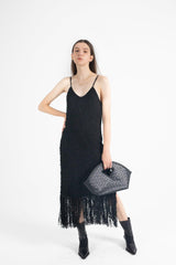 Lily Tassel V-neck Slip Dress In Black - Fronts Australia 