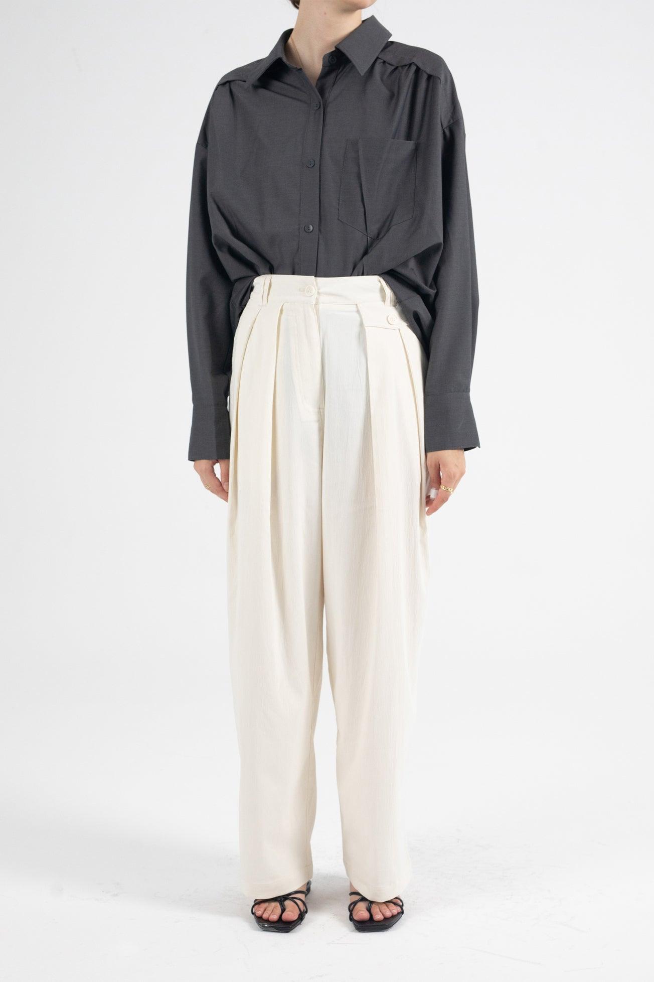 Tilly Textured Straight Leg Trousers In Ivory - Fronts Australia 