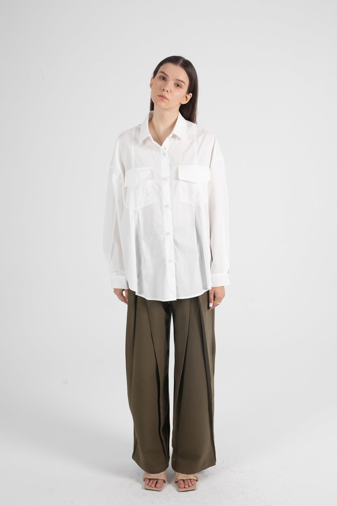 Oversized White Shirt With Flap Pockets - Fronts Australia 