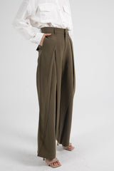 Pleat Trousers In Olive - Fronts Australia 