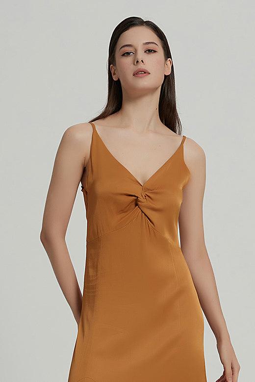 Katrina Twist Front Slip Dress in Caramel - Fronts Australia 