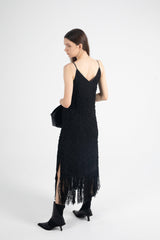 Lily Tassel V-neck Slip Dress In Black - Fronts Australia 