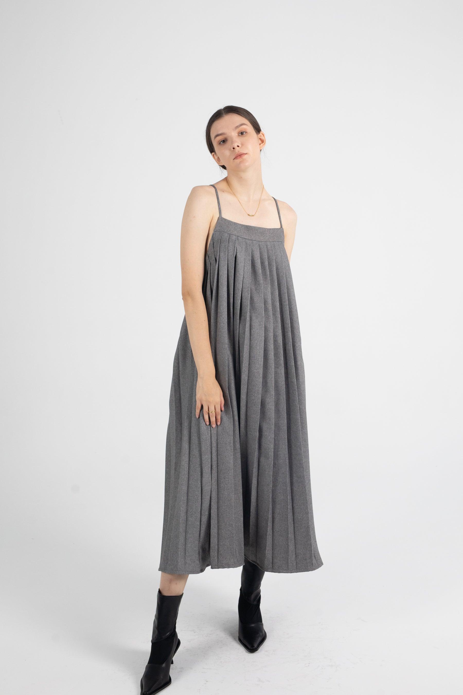 Pleated Slip Tie Back Midi Dress - Fronts Australia 