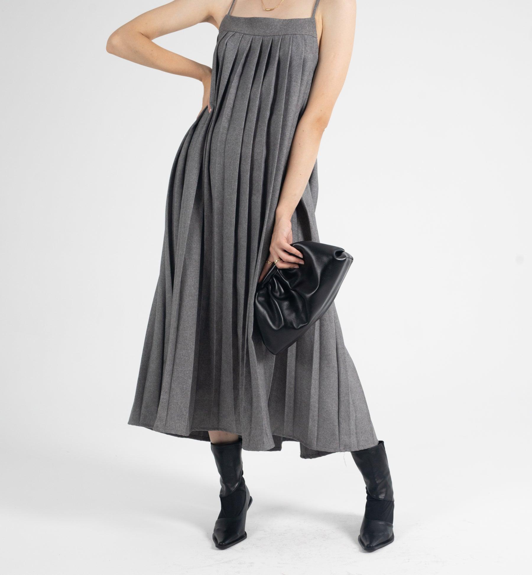 Pleated Slip Tie Back Midi Dress - Fronts Australia 