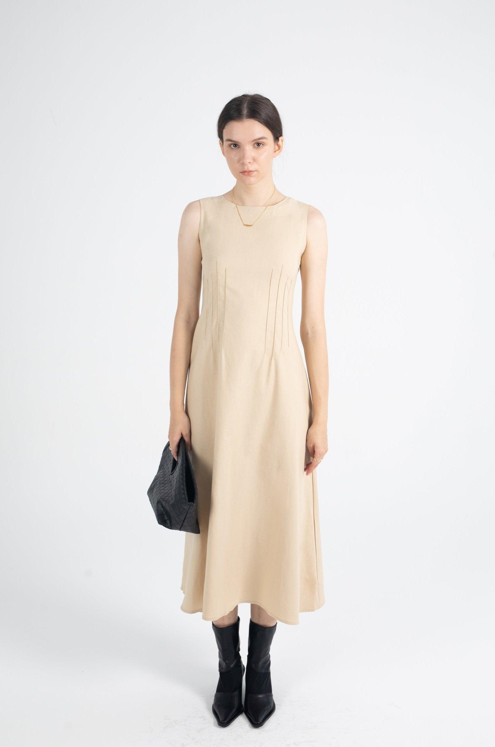 Nico Pin Tuck Sleeveless Midi Dress-BESTSELLER - Fronts Australia 