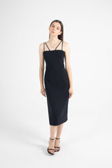 Mia Piping Trim Midi Dress In Black - Fronts Australia 