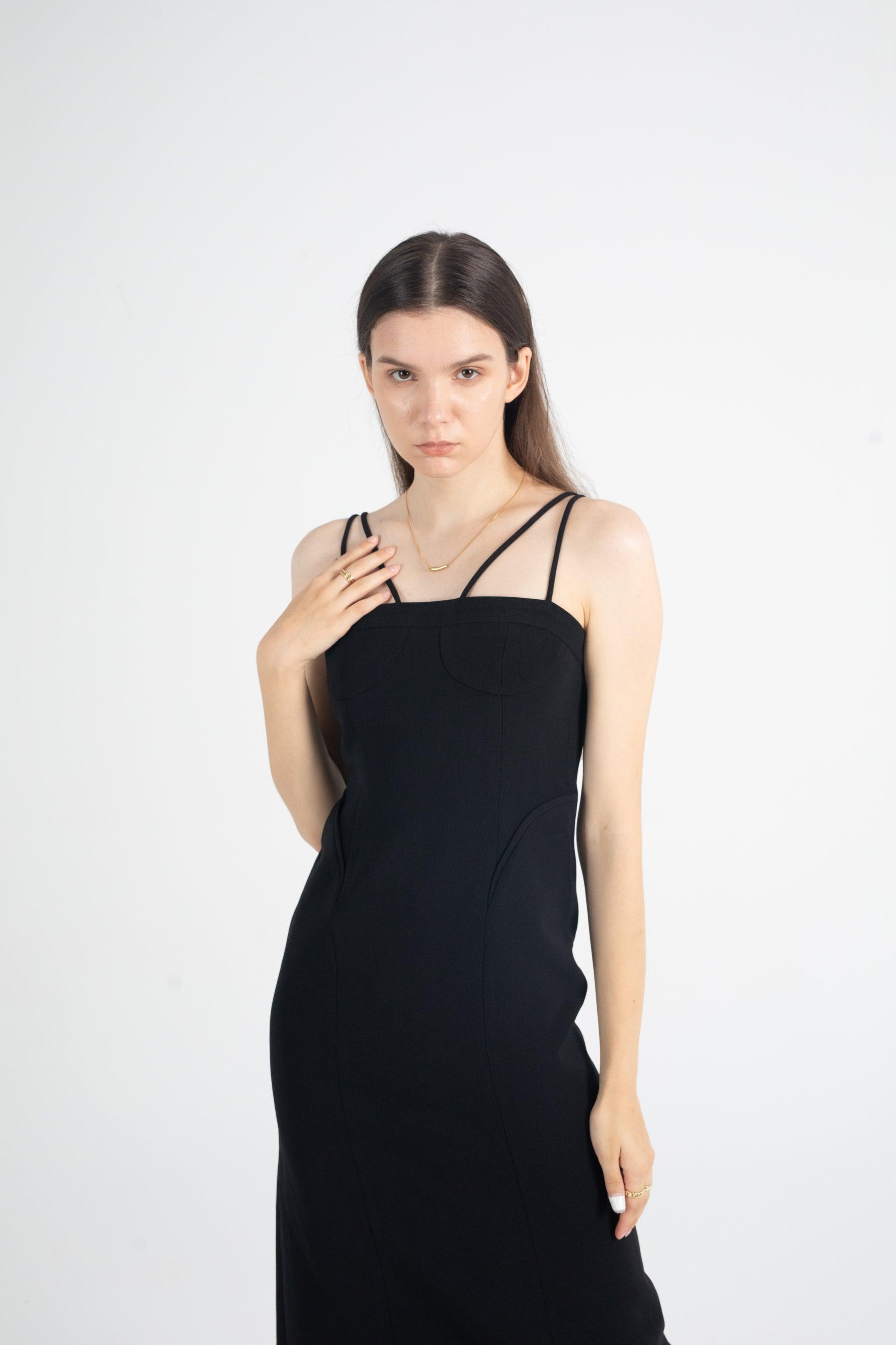 Mia Piping Trim Midi Dress In Black - Fronts Australia 