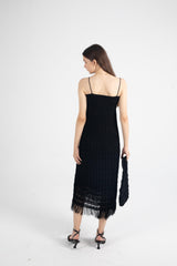 Stripe Ribbed Knit Tassel Slip Dress In Black - Fronts Australia 