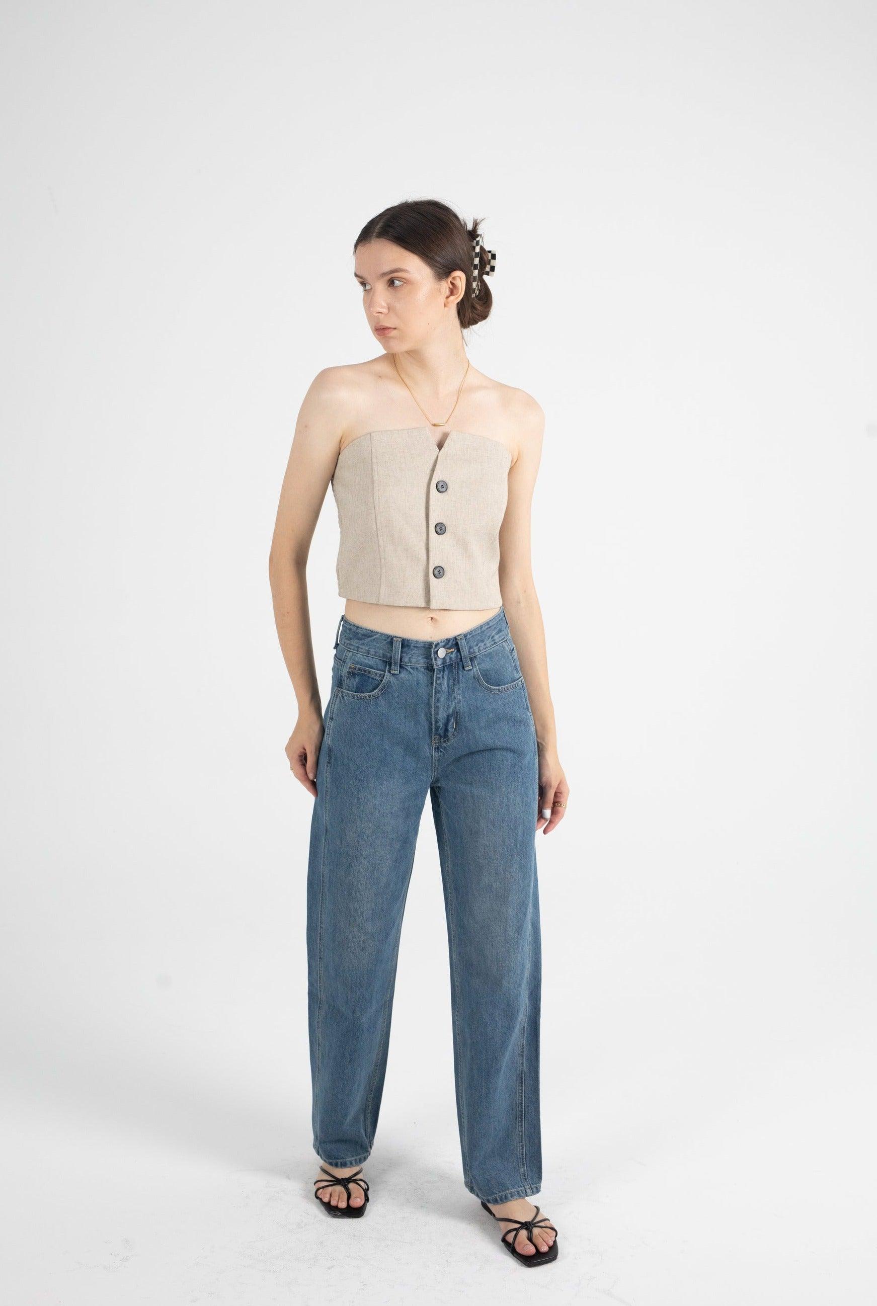 Button Down Bustier Crop Top - Fronts Australia 