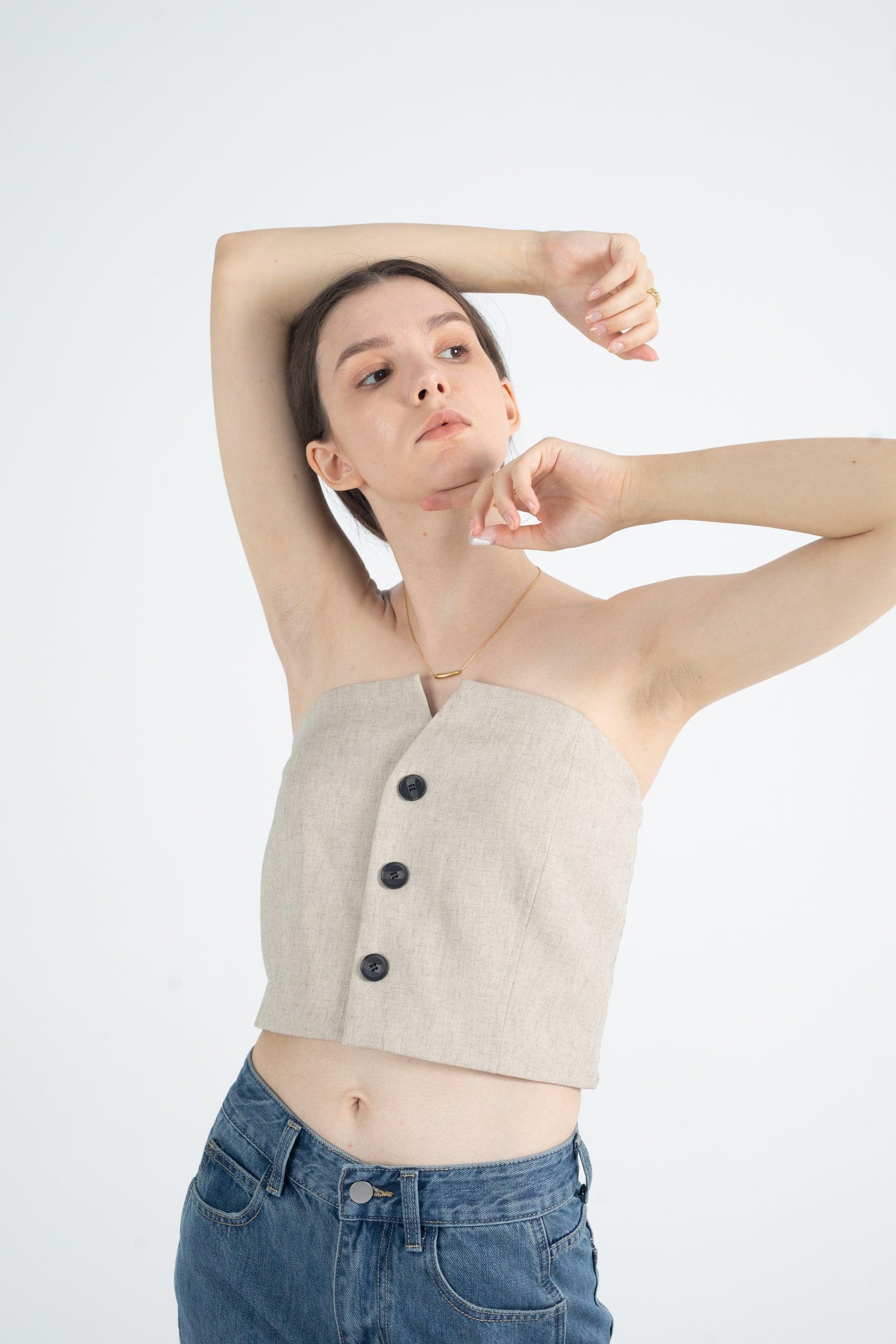 Button Down Bustier Crop Top - Fronts Australia 