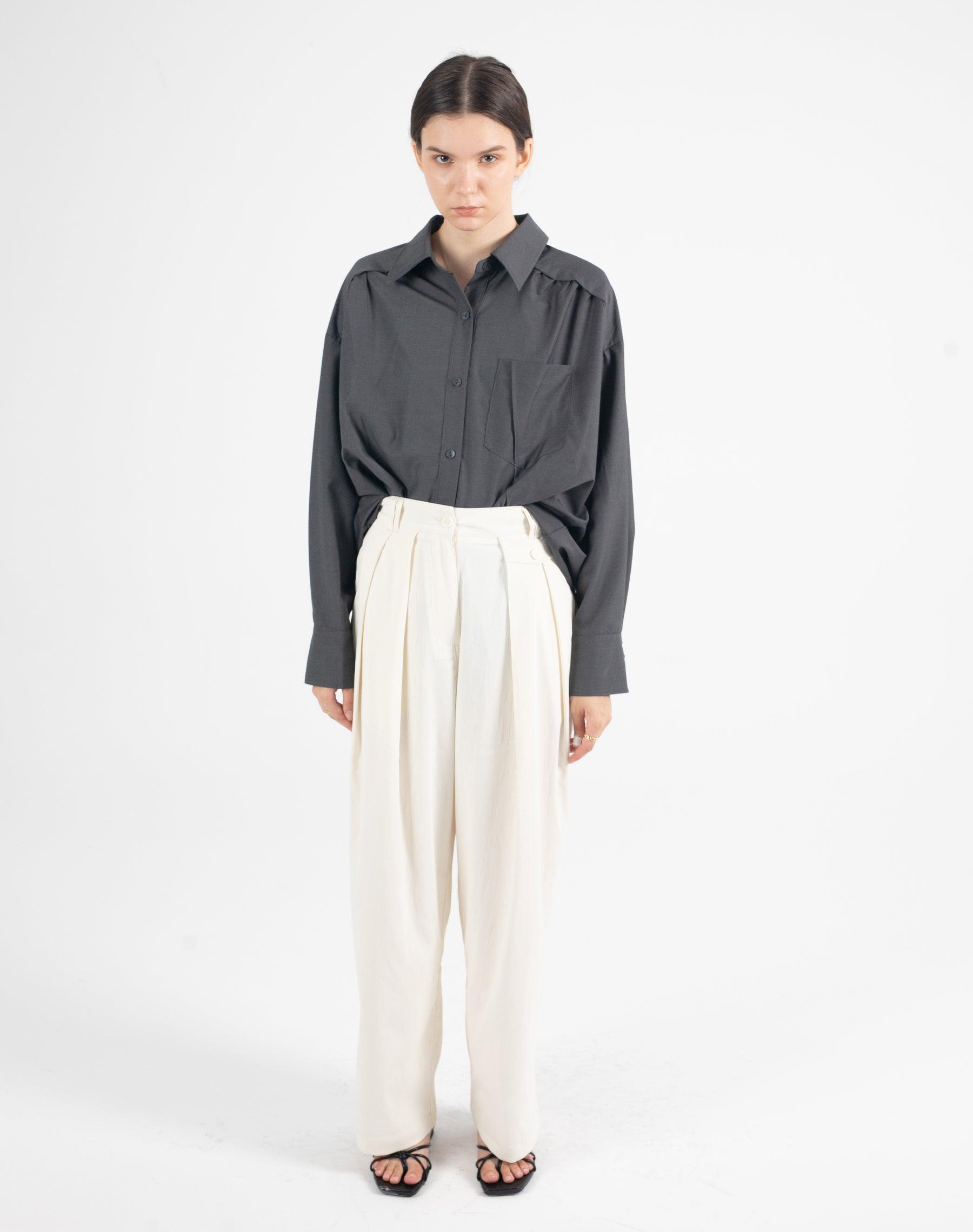 Tilly Textured Straight Leg Trousers In Ivory - Fronts Australia 