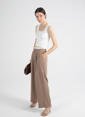 Contrast Color Waistband Trousers In Almond - Fronts Australia 