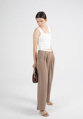 Contrast Color Waistband Trousers In Almond - Fronts Australia 