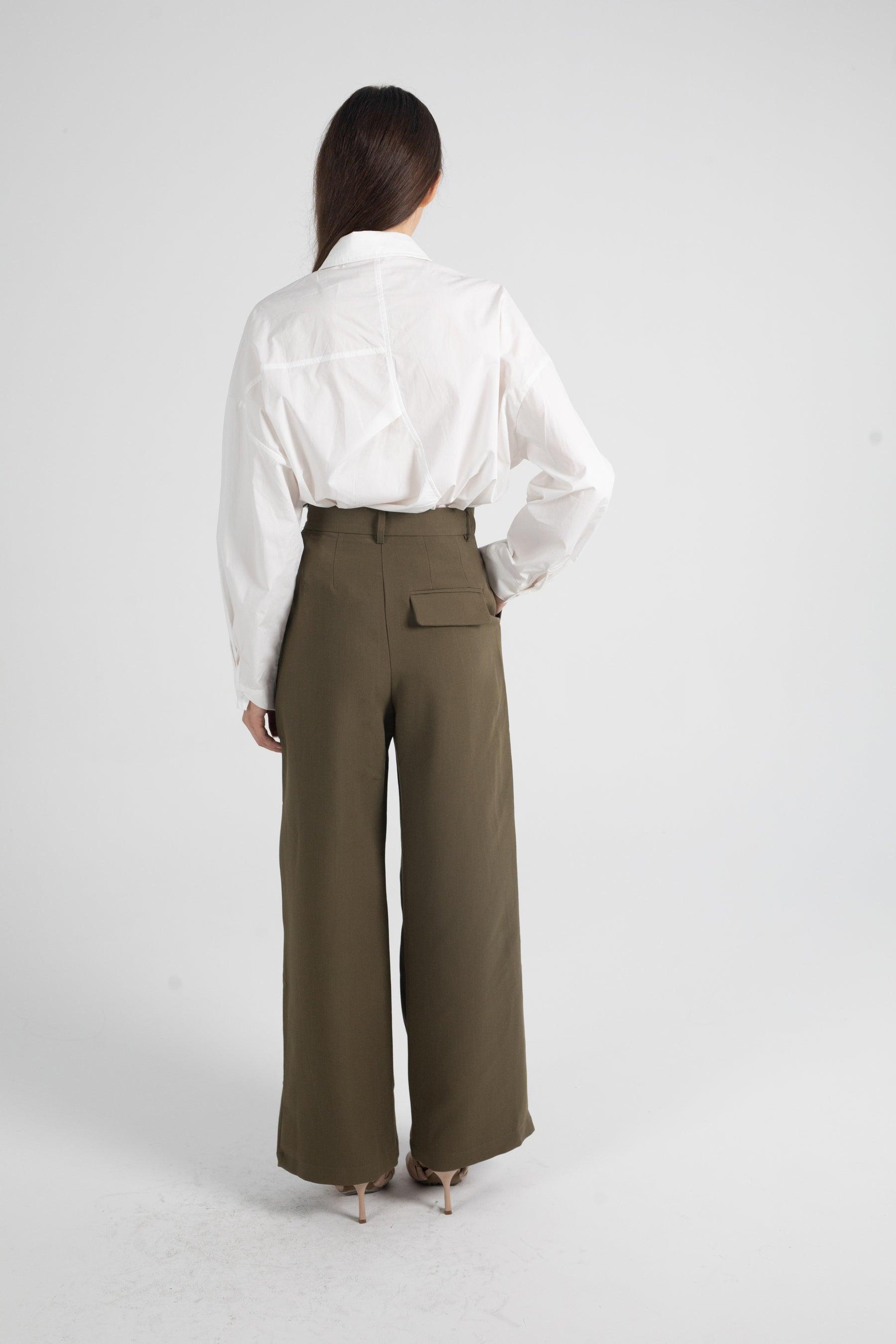 Pleat Trousers In Olive - Fronts Australia 