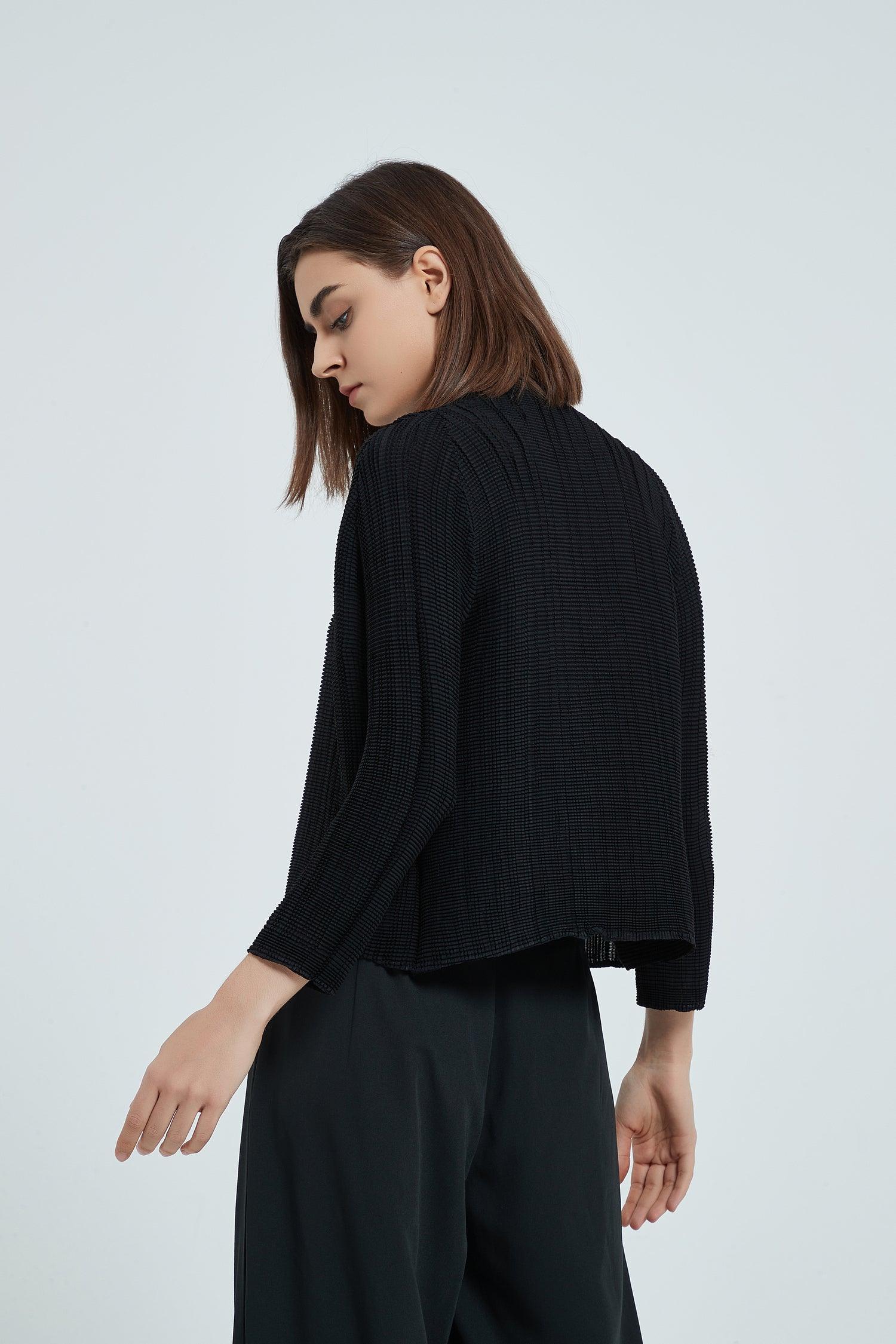 Pleats Collared Jacket in Black - Fronts Australia 