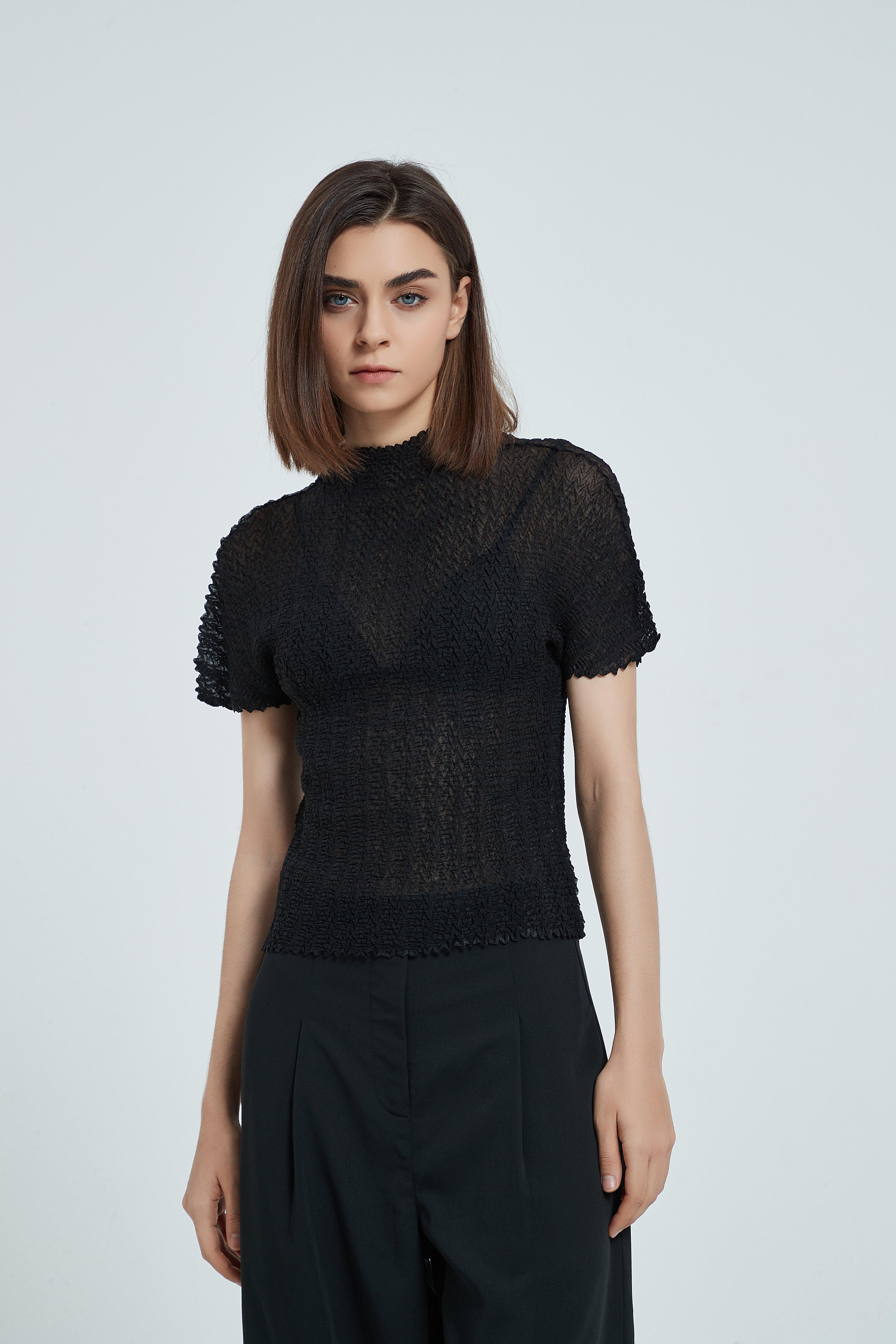 Mock neck Pleated Top In Black - Fronts Australia 