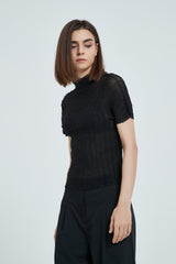 Mock neck Pleated Top In Black - Fronts Australia 