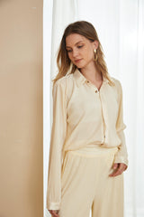 Plisse Shirt In Pastel Yellow - Fronts Australia 