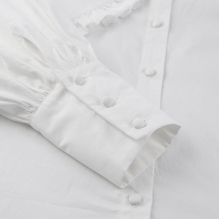 Peter Pan Collar Lantern Sleeve Shirt In White - Fronts Australia 