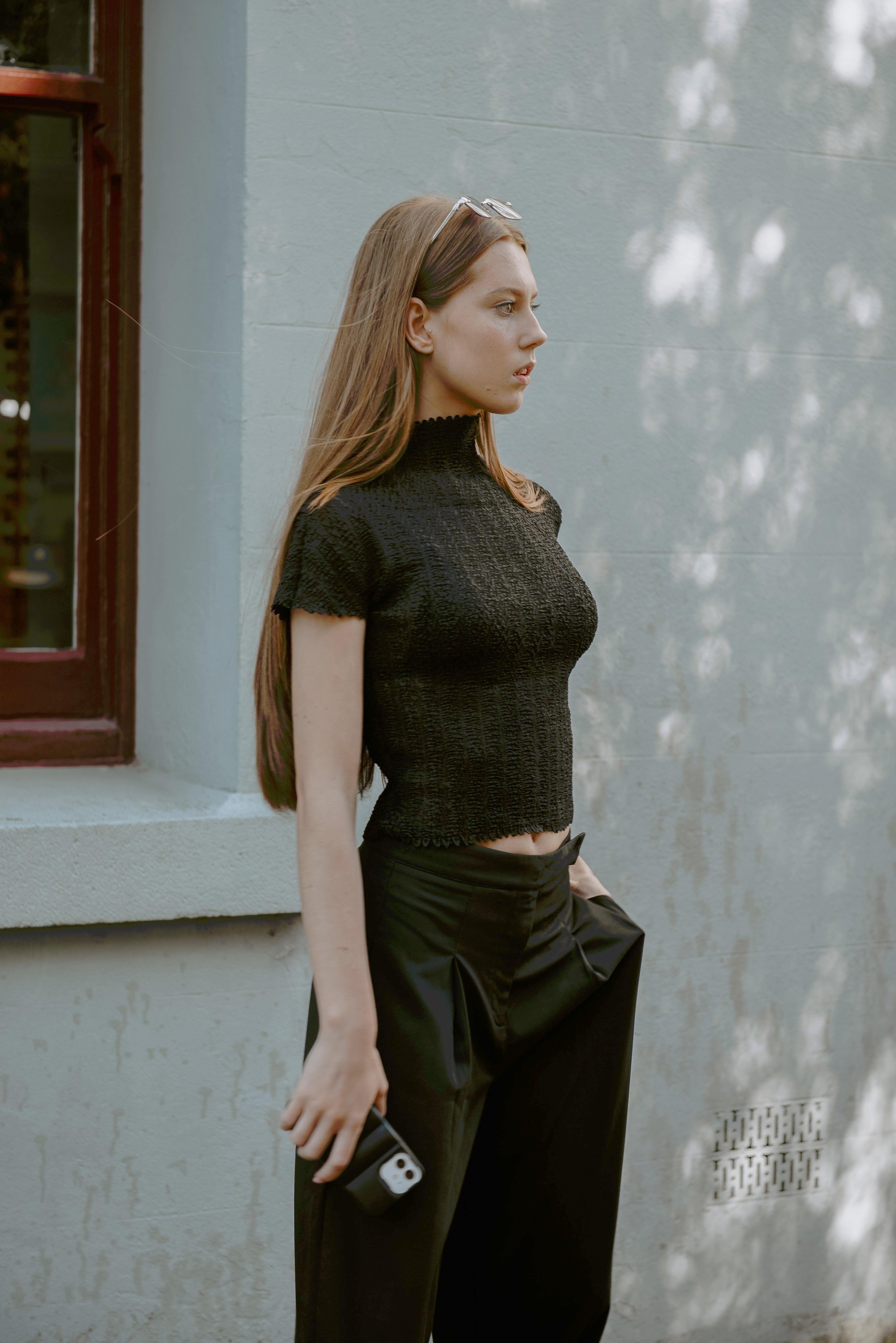 Mock neck Pleated Top In Black - Fronts Australia 