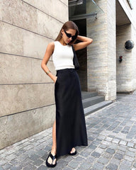 Side Slit Maxi Skirt In Black-BESTSELLER - Fronts Australia 