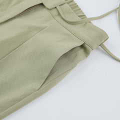 Wide Leg Trousers Wrap Detail in Olive - Fronts Australia 