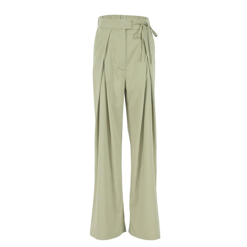 Wide Leg Trousers Wrap Detail in Olive - Fronts Australia 