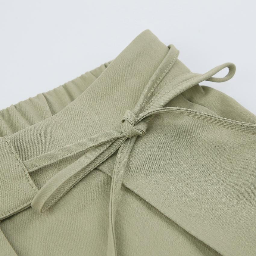 Wide Leg Trousers Wrap Detail in Olive - Fronts Australia 