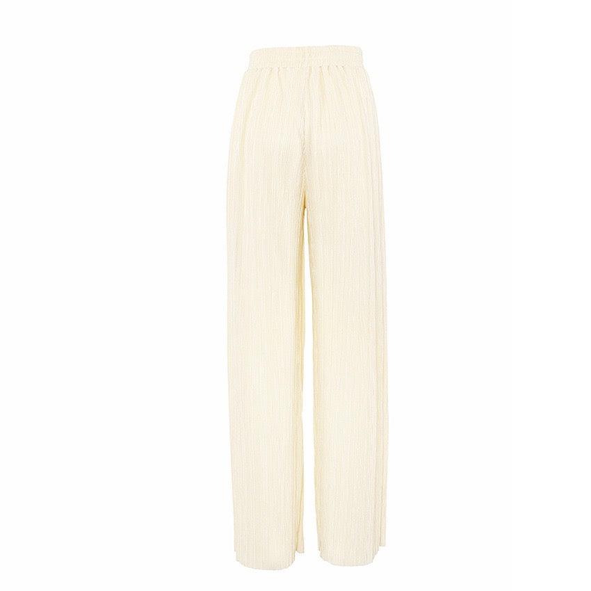 Casual Plisse Pants In Pastel Yellow - Fronts Australia 