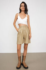 Victoria Pleated Leather Shorts