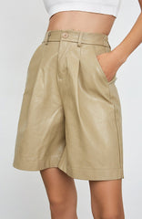 Victoria Pleated Leather Shorts