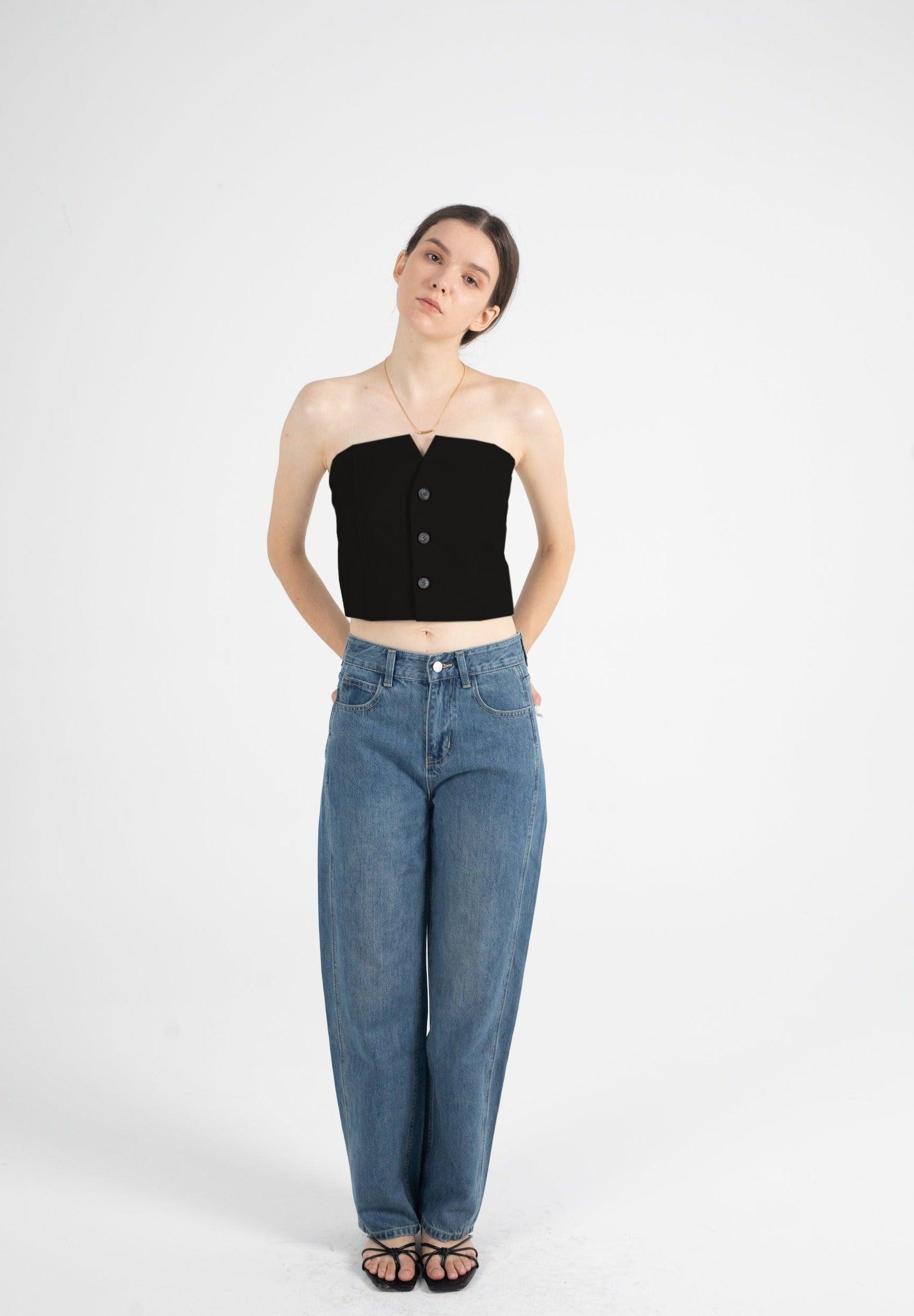 Button Down Bustier Crop Top - Fronts Australia 