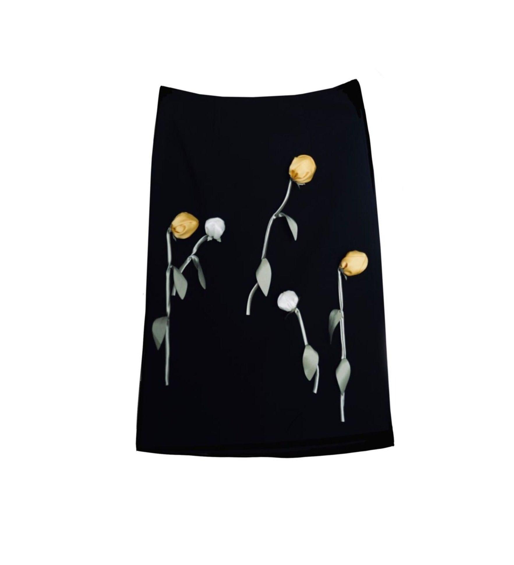 Bianca 3D Flower Midi Skirt In Black - Fronts Australia 