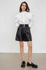 Victoria Pleated Leather Shorts